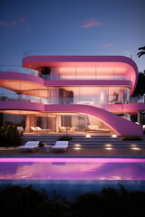 Pink luxury house pool villa modern design