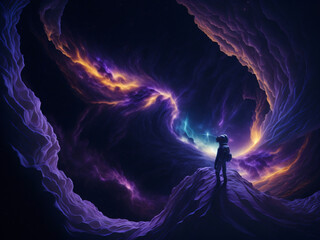 Wallpaper showcases a magnificent spiral galaxy, adorned with swirling nebulas and sparkling stars. An astronaut stands on the surface of an alien planet, gazing in wonder at the cosmic spectacle.