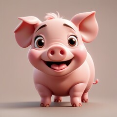 Cheerful piglet 3D rendering illustration