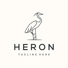 perch heron line art logo vector minimalist illustration design, wild heron symbol design