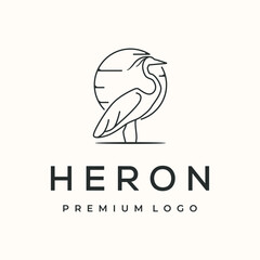 natural heron line art logo vector minimalist illustration design, wildlife heron logo design