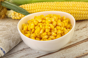 Canned yellow corn in the bowl