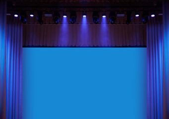 scene, stage light with colored spotlights and smoke