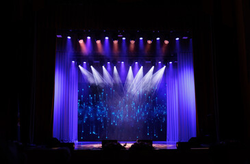 scene, stage light with colored spotlights and smoke