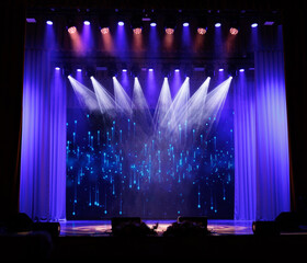 scene, stage light with colored spotlights and smoke