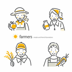 いろいろな農業従事者　シンプルでお洒落な線画イラスト