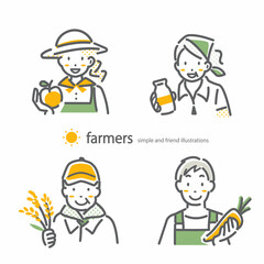 いろいろな農業従事者　シンプルでお洒落な線画イラスト