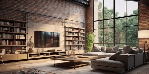 Loft interior design of modern living room with tv.