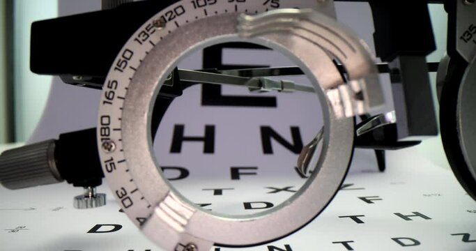 Ophthalmic eyeglass frame. Ophthalmologist working tool and eye examination and treatment of eye diseases and diagnostics in optics