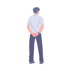 Man looking forward, view from behind, flat vector illustration isolated on white background.
