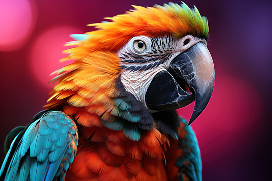 Exotic macaw and colored parrot. A captivating encounter with vibrant feathers, enchanting gaze, and the natural beauty of wildlife in its tropical habitat