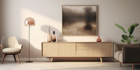 Modern living room interior with door and sideboard