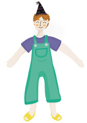 Birthday Party Boy Tosca Overalls Hand Drawn