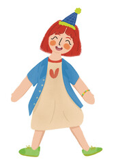 Birthday Party Girl Blue Shirt Hand Drawn