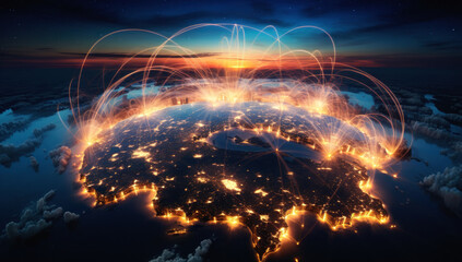 World connected with network technology. Illuminating the global sphere of business, communication, and connectivity in a futuristic cyberspace