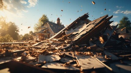 house destroy by natural disaster , climate change  - obrazy, fototapety, plakaty