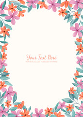 Manual painted of purple and orange flower watercolor as background frame.
