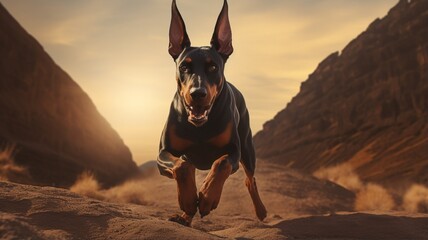 Black doberman puppy running alamy animal picture Ai generated art