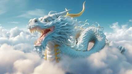 Chinese white dragon flying sky wings image Ai generated art
