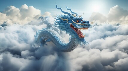 Chinese white dragon flying sky wings image Ai generated art