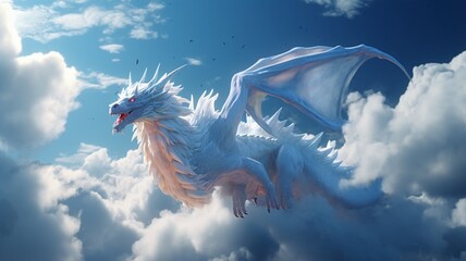 Cinematic low angle shot young white dragon image Ai generated art
