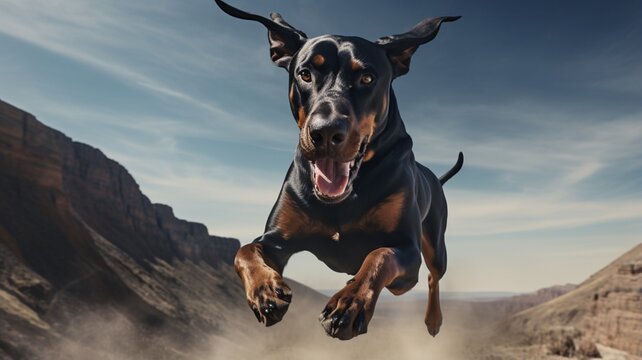 Black doberman puppy running alamy animal picture Ai generated art