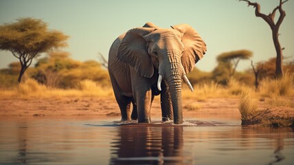 Fototapeta na wymiar Elephant drinking water pexels charlotte african animal Ai generated art