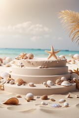 Fototapeta na wymiar Beach scene with white sand, seashells and starfish