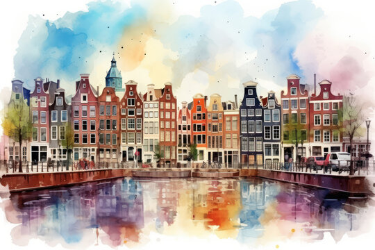Captivating Amsterdam: A Watercolor Tale of Dutch Charm and European Elegance.