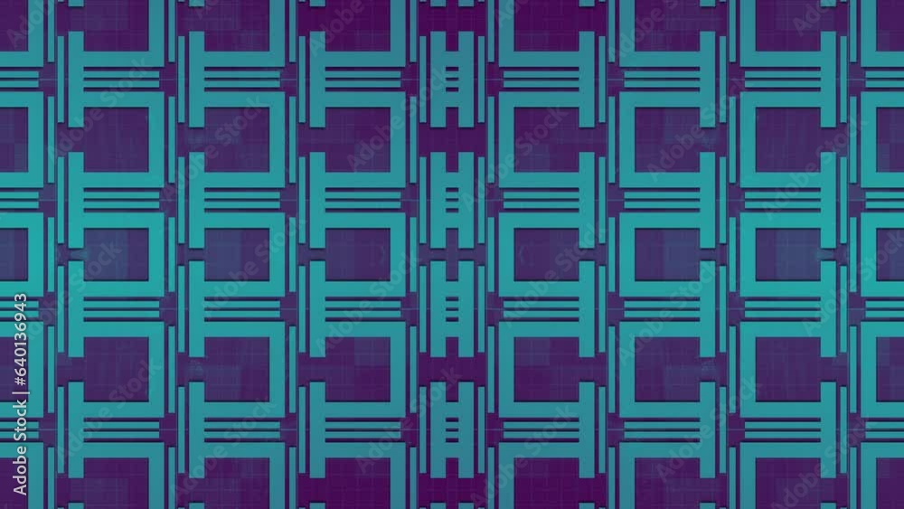 Leinwandbilder Symmetrical pattern of multiple geometric shapes with blue-violet gradient. 3d rendering abstract background. Digital seamless loop animation. 4K, Ultra HD resolution