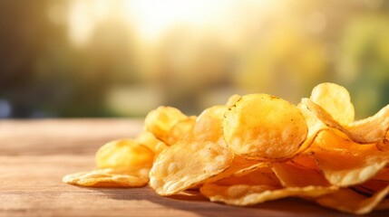 Potato Chips with Blurred Background. Generative AI