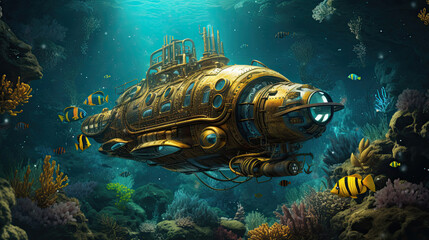 Underwater steampunk submarine adventure