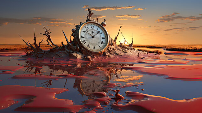 Surreal Melting Clock Landscape