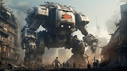 Giant robots in a post-apocalyptic city