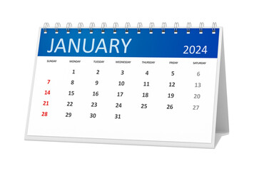 table calendar 2024 january isolated on transparent background - obrazy, fototapety, plakaty