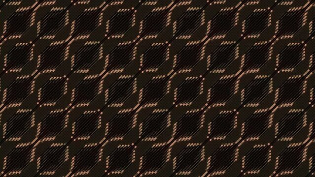 Interlaced complex pattern of metallic shiny elements on dark background. Creative concept design. Digital seamless loop animation. 3d rendering. 4K, Ultra HD resolution