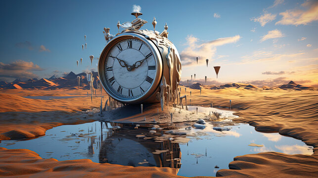 Surreal Melting Clock Landscape