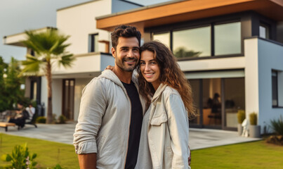 Homeownership Dreams: Husband and Wife in Front of New Home
