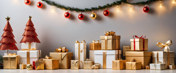  christmas decoration background with gifts and lights