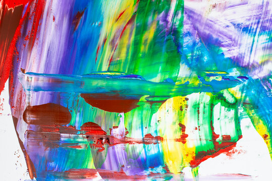 All colors acrylic paint, smudged on white paper, Abstract close up texture