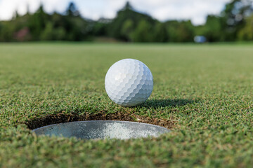 ゴルフ場のグリーンとゴルフボール