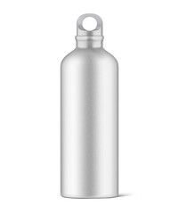 Hight realistic aluminum bottle mockup isolated on white background. Ready for your custom design. Vector illustration. EPS10.