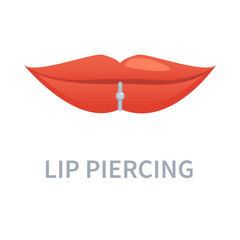 Piercing ring jewelry icon. Lip metal pierce curved barbell with a ball accessory. Beauty and self expression concept. Flat vector illustration on white background.