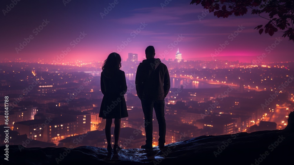 Wall mural couple at night