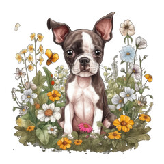 Boston Terrier Charm: Playful Puppy Radiating Delight