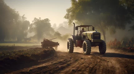 Foto op Aluminium tractor in the field © Tim Kerkmann