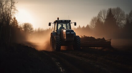 Fototapeta premium tractor at sunset