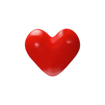 3D render red heart. Happy Valentine's Day, wedding, love symbol. Vector illustration in plastic style. Marriage romantic icon.