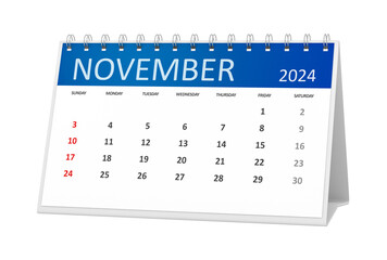 table calendar 2024 november isolated on transparent background