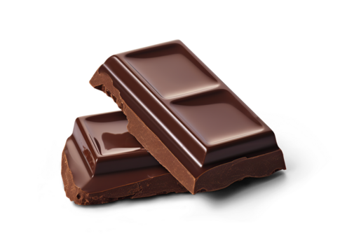 Chocolate bar pieces . hand cut
 on transparent 